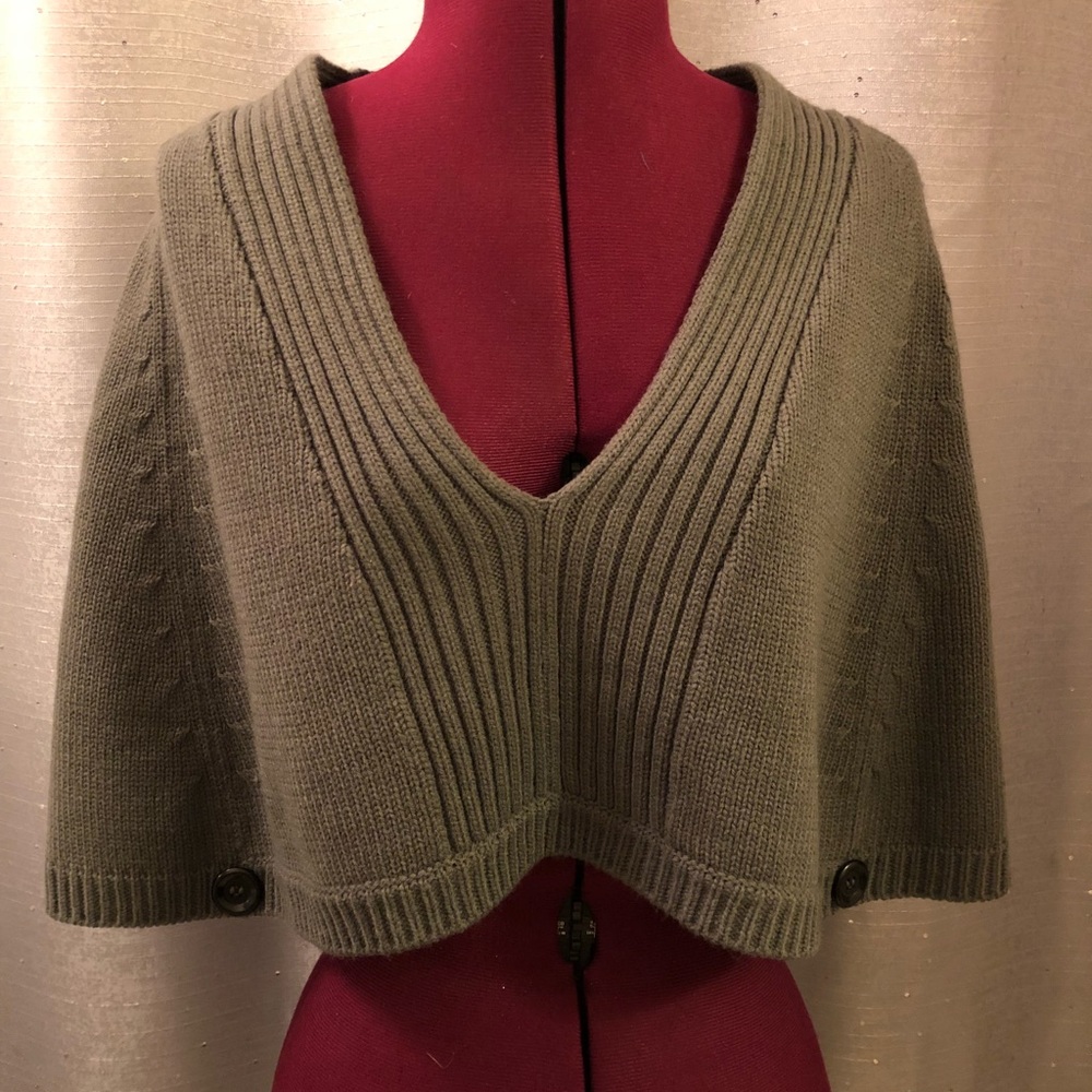 Y2K Gray V-neck Sweater knit Cape - Picture 1 of 3